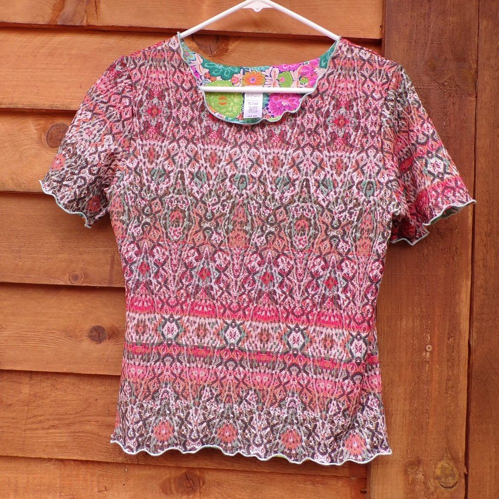 Haystacks Women's Colorful Short Sleeve Summer Top. Made in Michigan. One Size